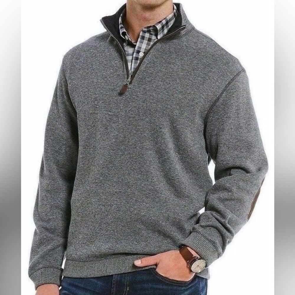 NWOT Cremieux reversible Gray mens sweater 1/4 zip size L.